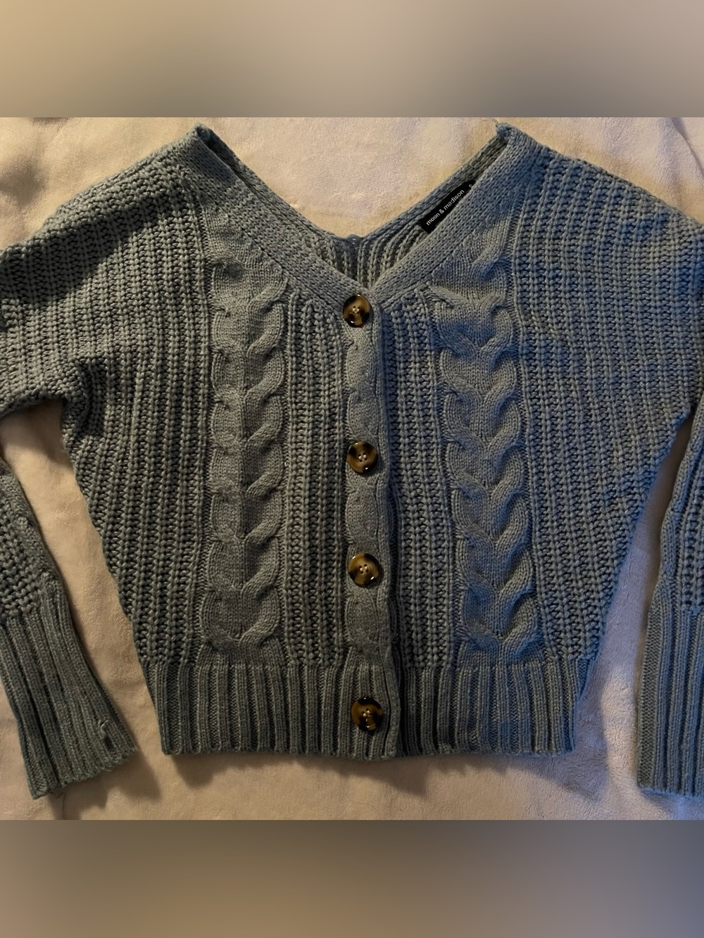 moon & madison Blue Cable-Knit Button Cardigan
